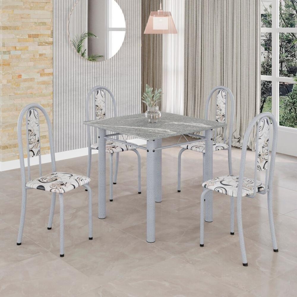 Conjunto De Mesa Tubular 4 Cadeiras 70x70cm Mart Perola Com Tampo Em Granito Topázio Isabel 030 - Tudo De Móveis Botanic Bege - 10
