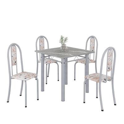 Conjunto De Mesa Tubular 4 Cadeiras 70x70cm Mart Perola Com Tampo Em Granito Topázio Isabel 030 - Tudo De Móveis Botanic Bege