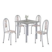 Conjunto De Mesa Tubular 4 Cadeiras 70x70cm Mart Perola Com Tampo Em Granito Topázio Isabel 030 - Tudo De Móveis Botanic Bege - 1