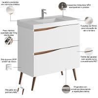 Conjunto Banheiro Gabinete Com Pés Lavatório 80cm E Armário Evie B06 Branco Tau - Lyam Decor - 6