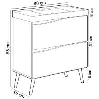 Conjunto Banheiro Gabinete Com Pés Lavatório 80cm E Armário Evie B06 Branco Tau - Lyam Decor - 8