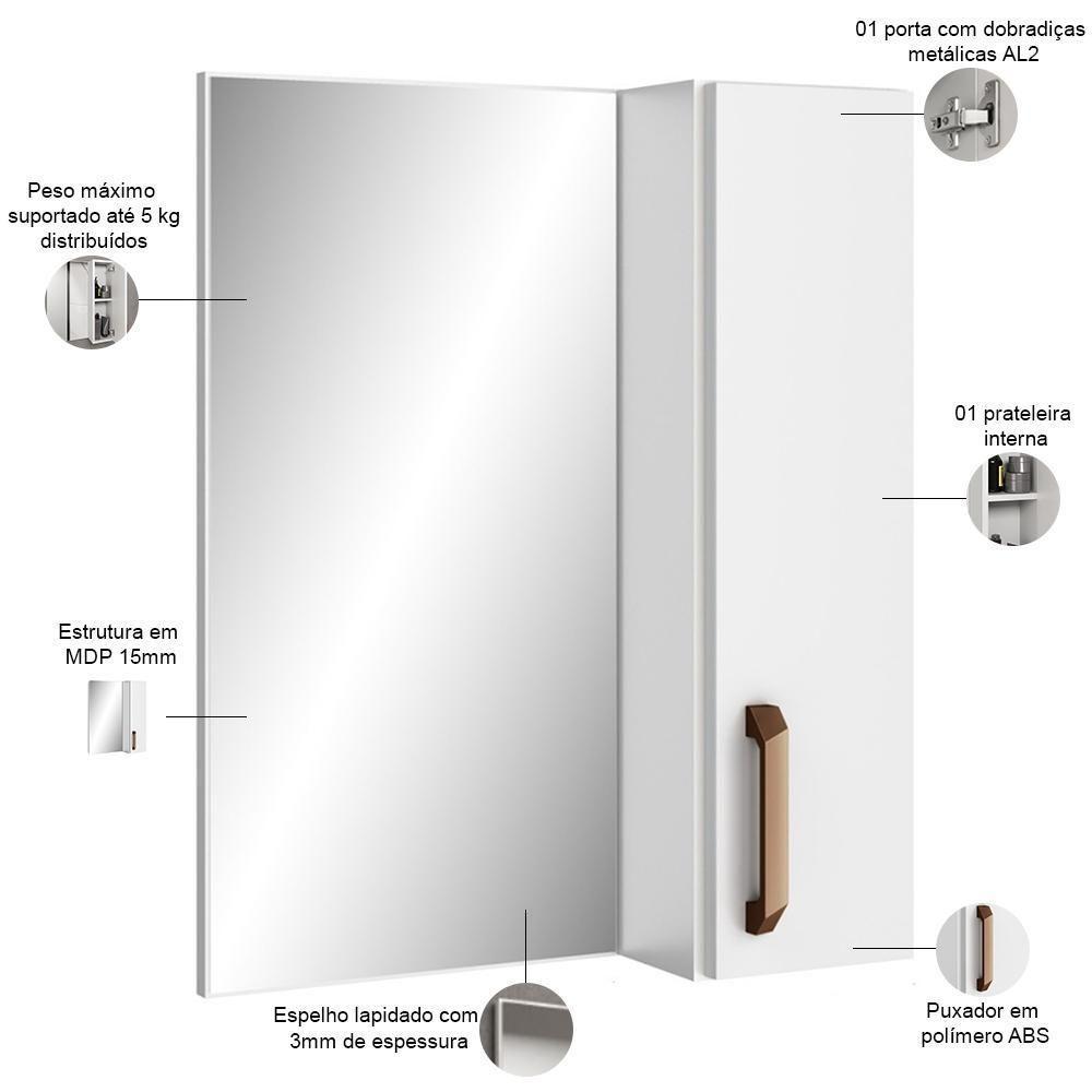 Conjunto Banheiro Gabinete Com Pés 50cm Lavatório E Armário Allegra B06 Branco - Lyam Decor - 5