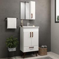 Conjunto Banheiro Gabinete Com Pés 50cm Lavatório E Armário Allegra B06 Branco - Lyam Decor - 2