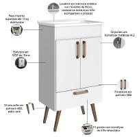 Conjunto Banheiro Gabinete Com Pés 50cm Lavatório E Armário Allegra B06 Branco - Lyam Decor - 6