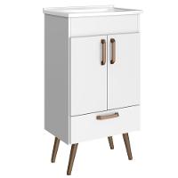 Conjunto Banheiro Gabinete Com Pés 50cm Lavatório E Armário Allegra B06 Branco - Lyam Decor - 10