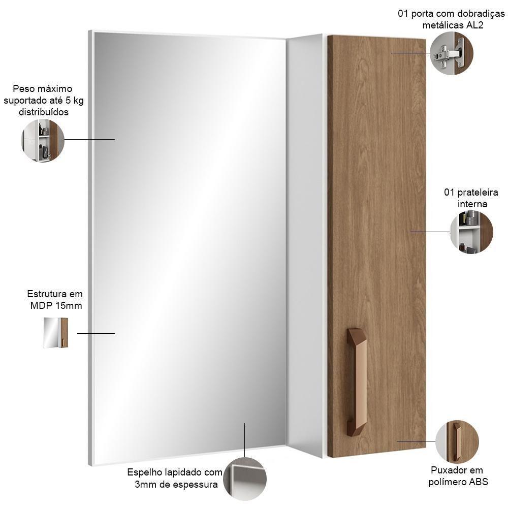 Conjunto Banheiro Gabinete Com Pés 50cm Lavatório E Armário Allegra B06 Branco Carvalho - Lyam Decor - 2