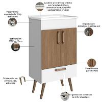 Conjunto Banheiro Gabinete Com Pés 50cm Lavatório E Armário Allegra B06 Branco Carvalho - Lyam Decor - 3