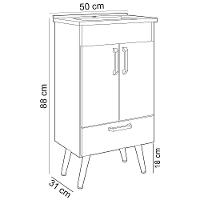 Conjunto Banheiro Gabinete Com Pés 50cm Lavatório E Armário Allegra B06 Branco Carvalho - Lyam Decor - 5