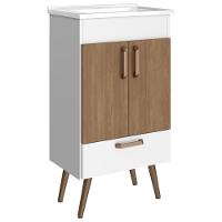 Conjunto Banheiro Gabinete Com Pés 50cm Lavatório E Armário Allegra B06 Branco Carvalho - Lyam Decor - 7