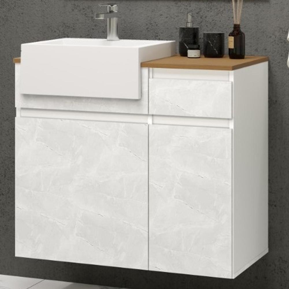 Conjunto Banheiro Gabinete Com Cuba E Espelheira Moira B06 Branco Cristal Noce Amêndoa - Lyam Decor - 4