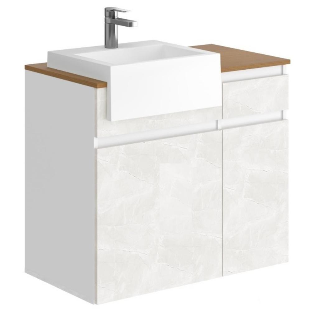 Conjunto Banheiro Gabinete Com Cuba E Espelheira Moira B06 Branco Cristal Noce Amêndoa - Lyam Decor - 6
