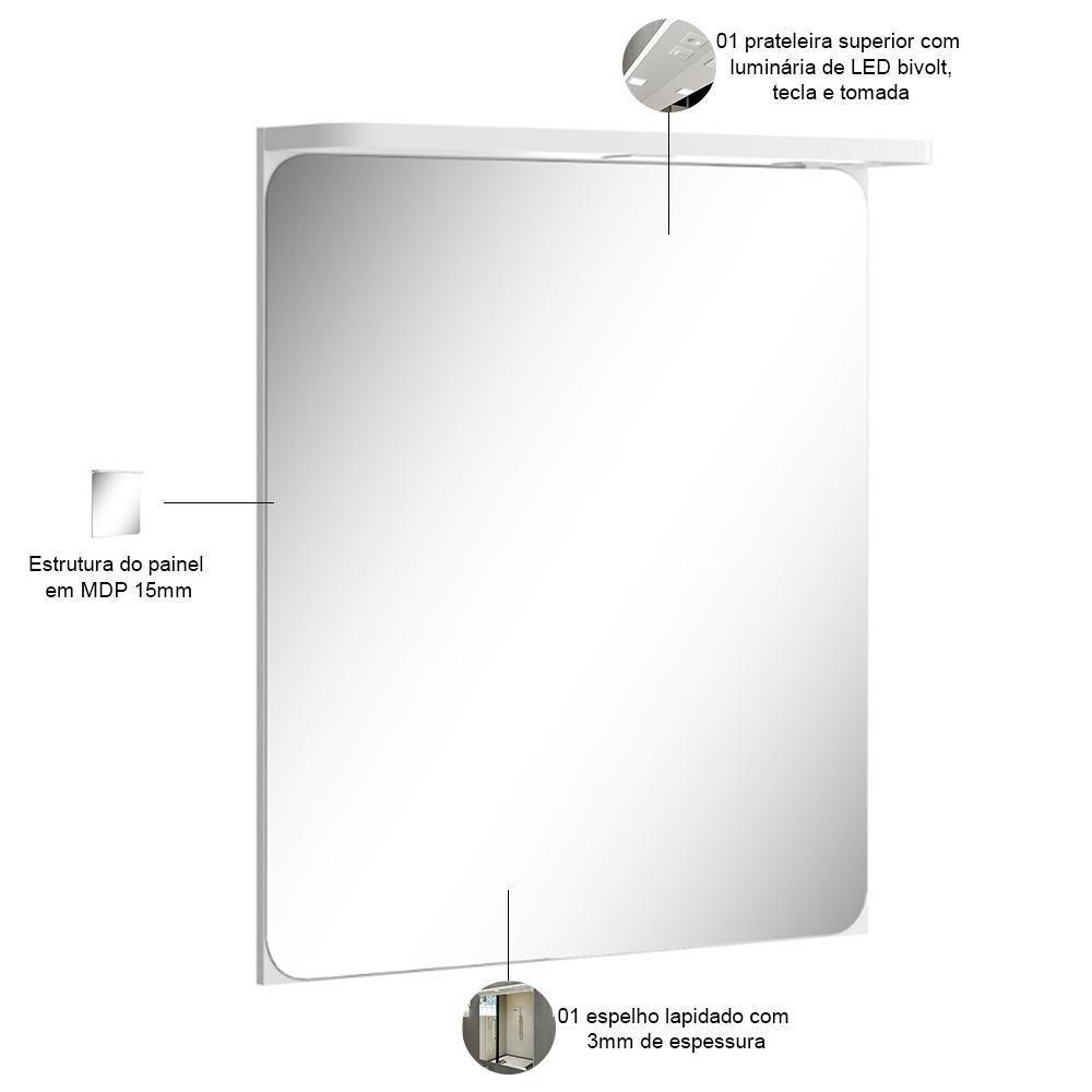 Conjunto Banheiro Gabinete Com Cuba E Espelheira Moira B06 Branco Cristal Noce Amêndoa - Lyam Decor - 7