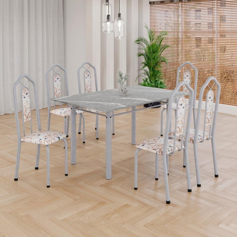 Conjunto De Mesa Tubular 6 Cadeiras 140x75cm Mart Perola Com Tampo Em Granito Topázio Brenda 010 - Tudo De Móveis Arabesco - 2