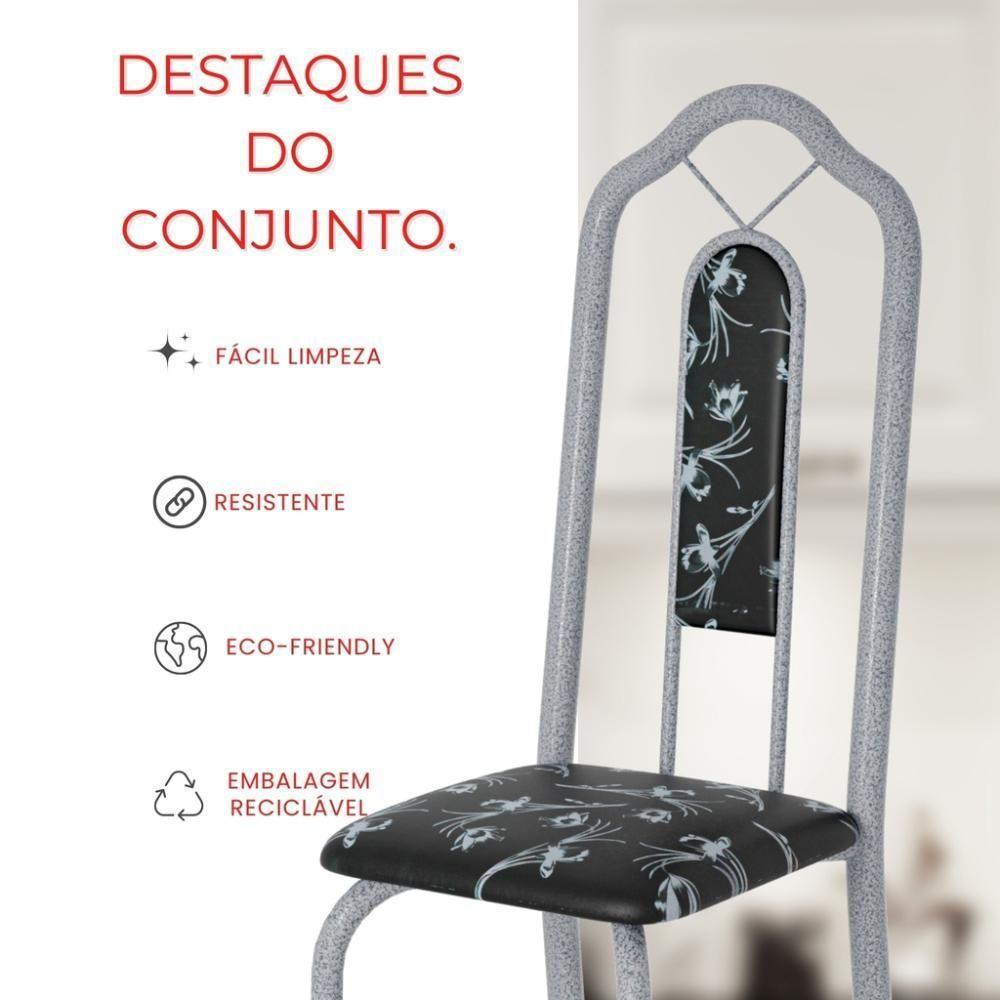 Conjunto De Mesa Tubular 6 Cadeiras 140x75cm Mart Perola Com Tampo Em Granito Topázio Brenda 010 - Tudo De Móveis Arabesco - 6