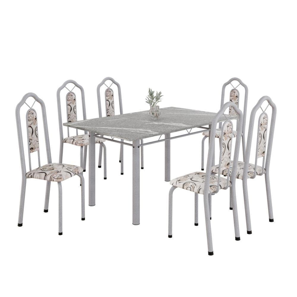 Conjunto De Mesa Tubular 6 Cadeiras 140x75cm Mart Perola Com Tampo Em Granito Topázio Brenda 010 - Tudo De Móveis Arabesco - 9