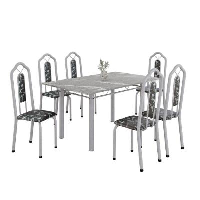 Conjunto De Mesa Tubular 6 Cadeiras 140x75cm Mart Perola Com Tampo Em Granito Topázio Brenda 010 - Tudo De Móveis Arabesco