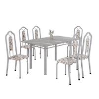 Conjunto De Mesa Tubular 6 Cadeiras 140x75cm Mart Perola Com Tampo Em Granito Topázio Brenda 010 - Tudo De Móveis Arabesco - 9