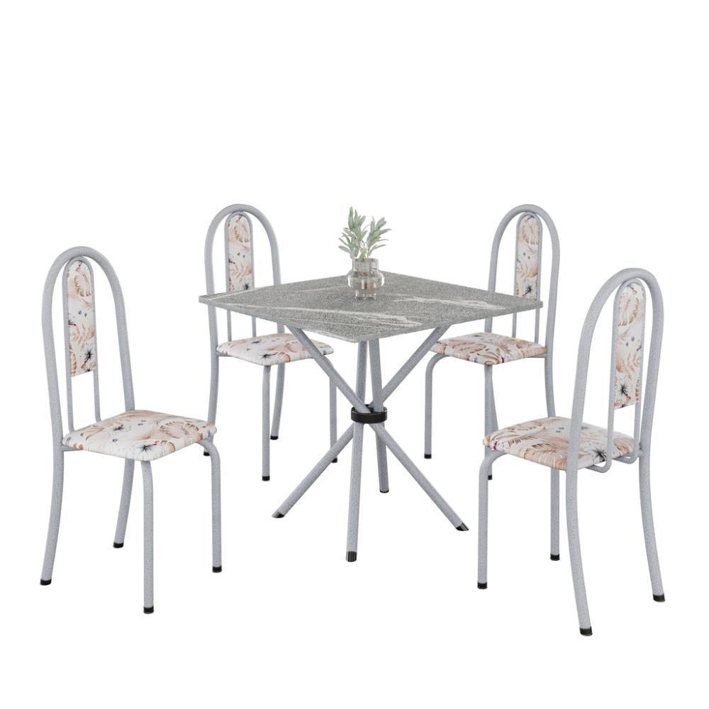 Conjunto De Mesa Tubular 4 Cadeiras 70x70cm Mart Perola Com Tampo Em Granito Topázio Isabel 048 - Tudo De Móveis Botanic Bege - 1