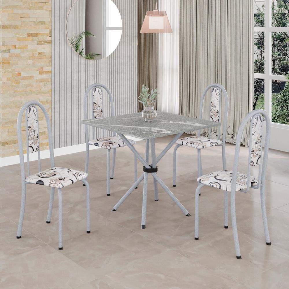 Conjunto De Mesa Tubular 4 Cadeiras 70x70cm Mart Perola Com Tampo Em Granito Topázio Isabel 048 - Tudo De Móveis Botanic Bege - 7