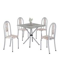 Conjunto De Mesa Tubular 4 Cadeiras 70x70cm Mart Perola Com Tampo Em Granito Topázio Isabel 048 - Tudo De Móveis Botanic Bege - 1
