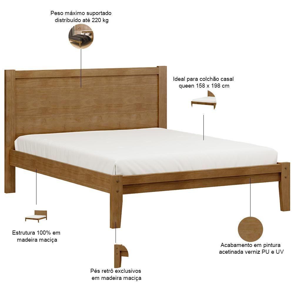 Cama Queen De Madeira Maciça Para Colchão 158x198 Cintra F06 Freijó - Lyam Decor - 3