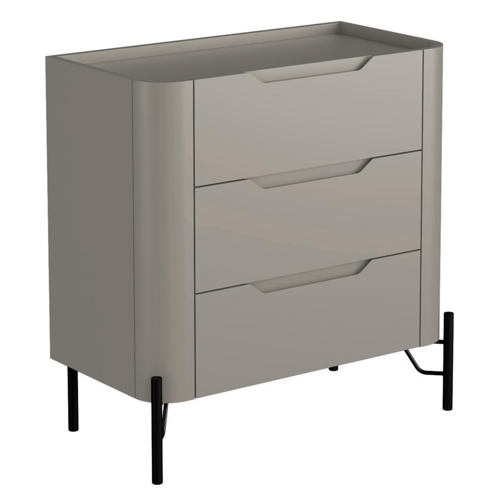 Mesa De Cabeceira Orgânica 3 Gavetas Pés Industrial Preto Bliss I03 Grigio - Lyam Decor - 1