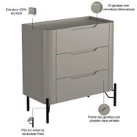 Mesa De Cabeceira Orgânica 3 Gavetas Pés Industrial Preto Bliss I03 Grigio - Lyam Decor - 2