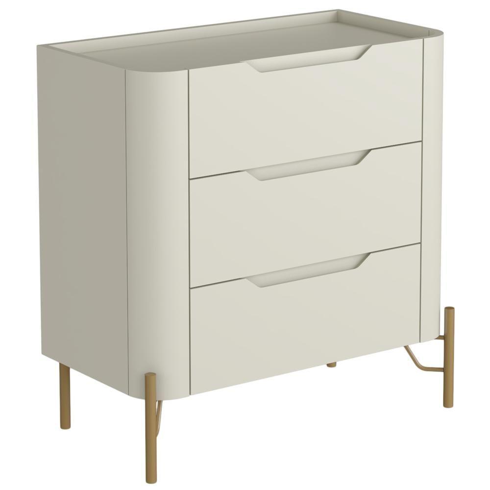 Mesa De Cabeceira Orgânica 3 Gavetas Pés Industrial Dourado Bliss I03 Luna - Lyam Decor - 1