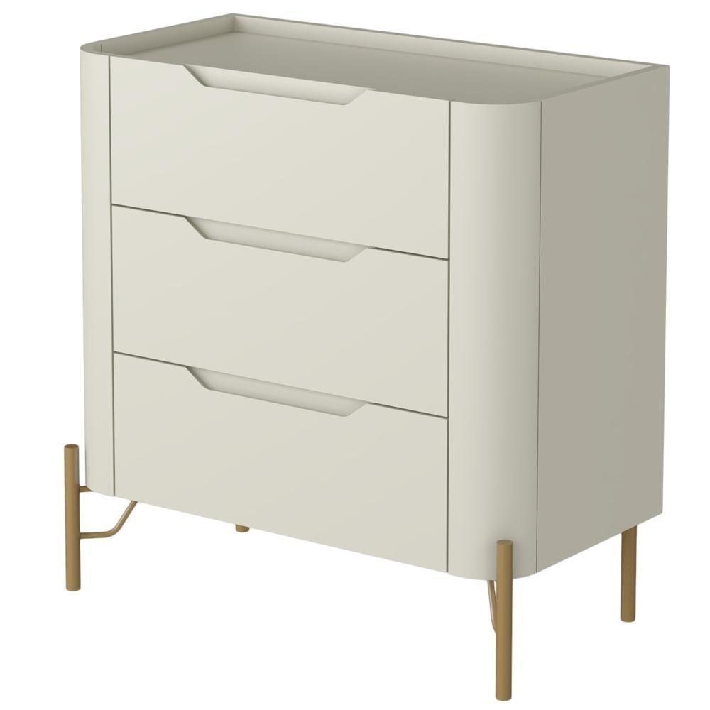 Mesa De Cabeceira Orgânica 3 Gavetas Pés Industrial Dourado Bliss I03 Luna - Lyam Decor - 4