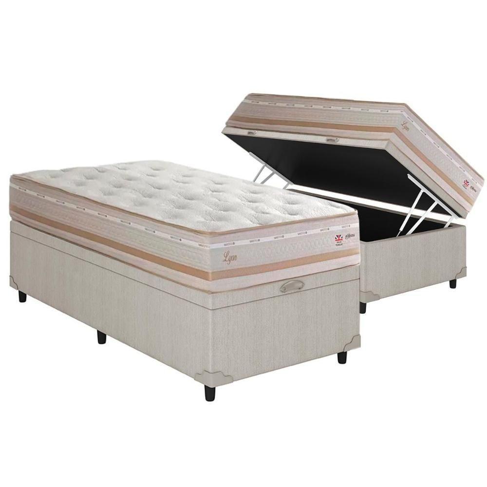 Cama Box Baú Solteiro: Colchão Molas Masterpocket Ensacadas Herval Maxspring Lyon + Base Crc Courano Clean (88x188) - 1