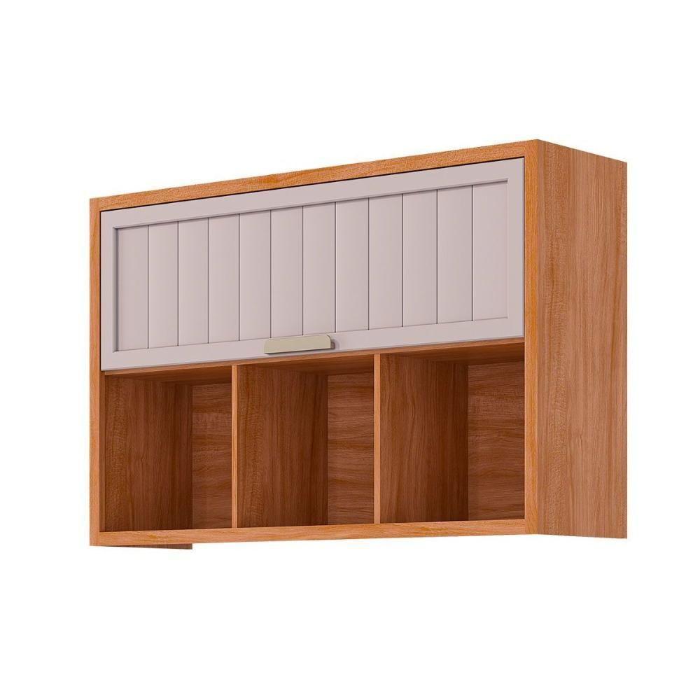 Armário De Cozinha Modulado Estela C- 1 Porta Basculante Ripada E 3 Nichos 120 Cm Cinamomo-off White - Mgm - 1