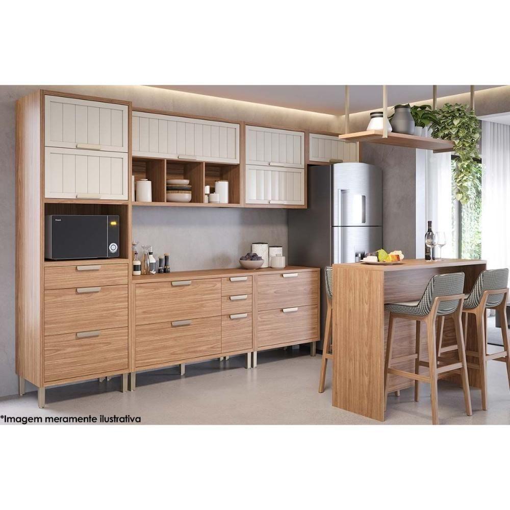 Armário De Cozinha Modulado Estela C- 1 Porta Basculante Ripada E 3 Nichos 120 Cm Cinamomo-off White - Mgm - 5