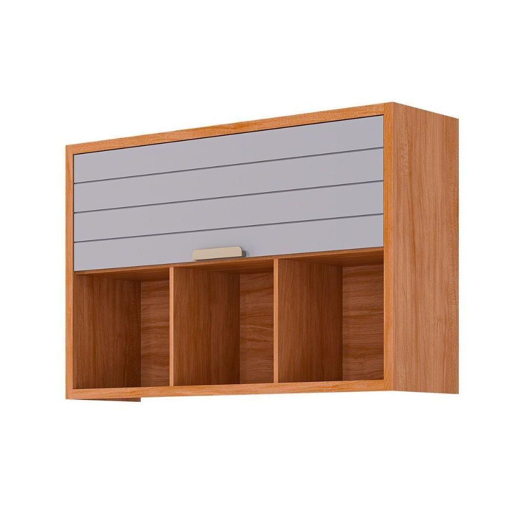 Armário Aéreo Cozinha Modulado Eloise C- 1 Porta Basculante Riscada E 3 Nichos 120 Cm Cinamomo-platina - Mgm - 1