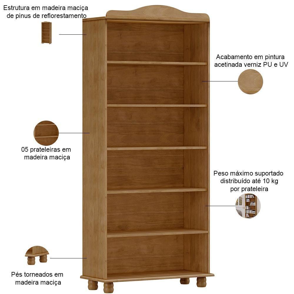 Estante Livreiro Multiuso 5 Prateleiras Madeira Maciça Lazuli F06 Freijó - Lyam Decor - 3