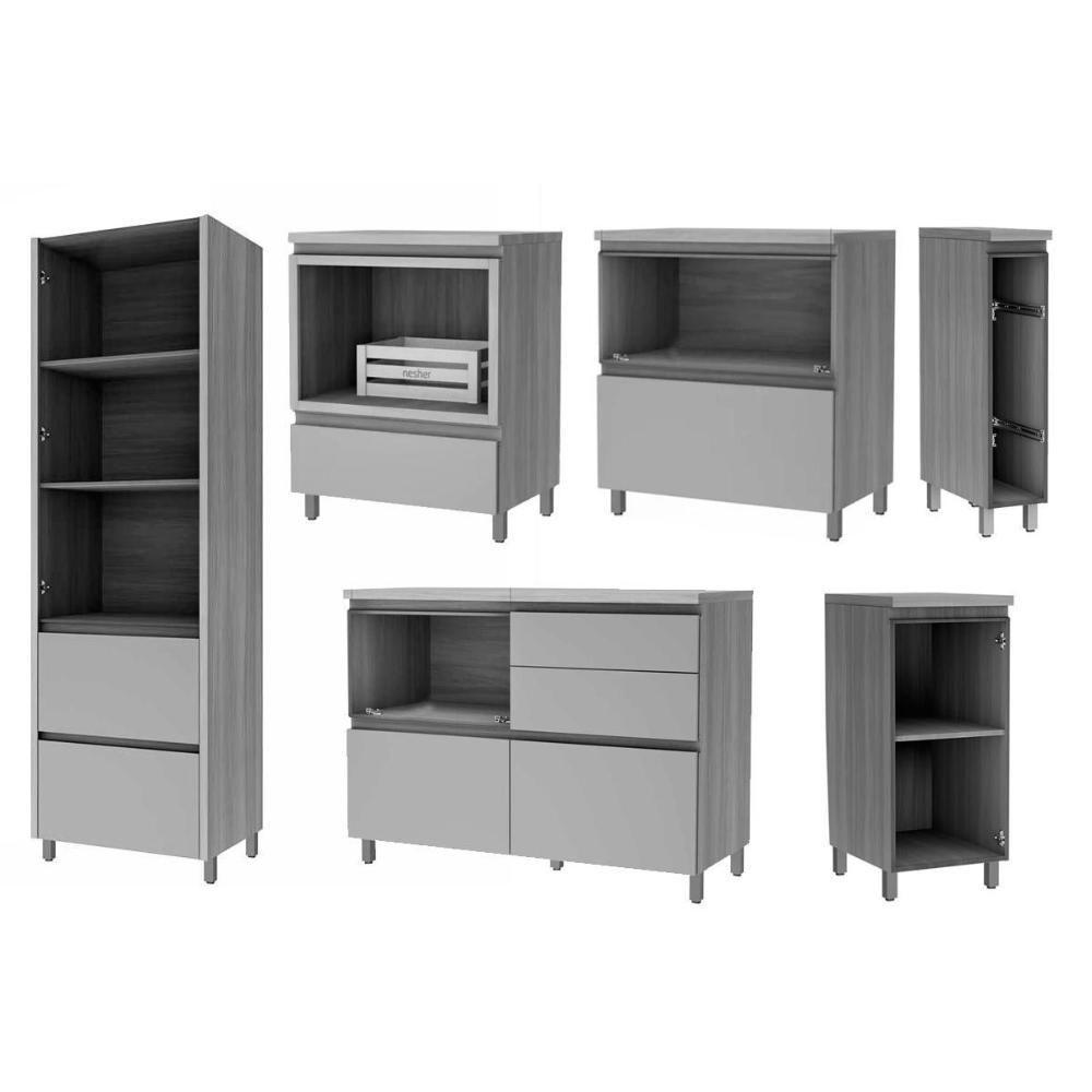Cozinha Modulada Nesher Rainha 19 Peças (5aéreos+5balcões+1paneleiro+8complementos) C6p76 Branca-nature-nesher - 8