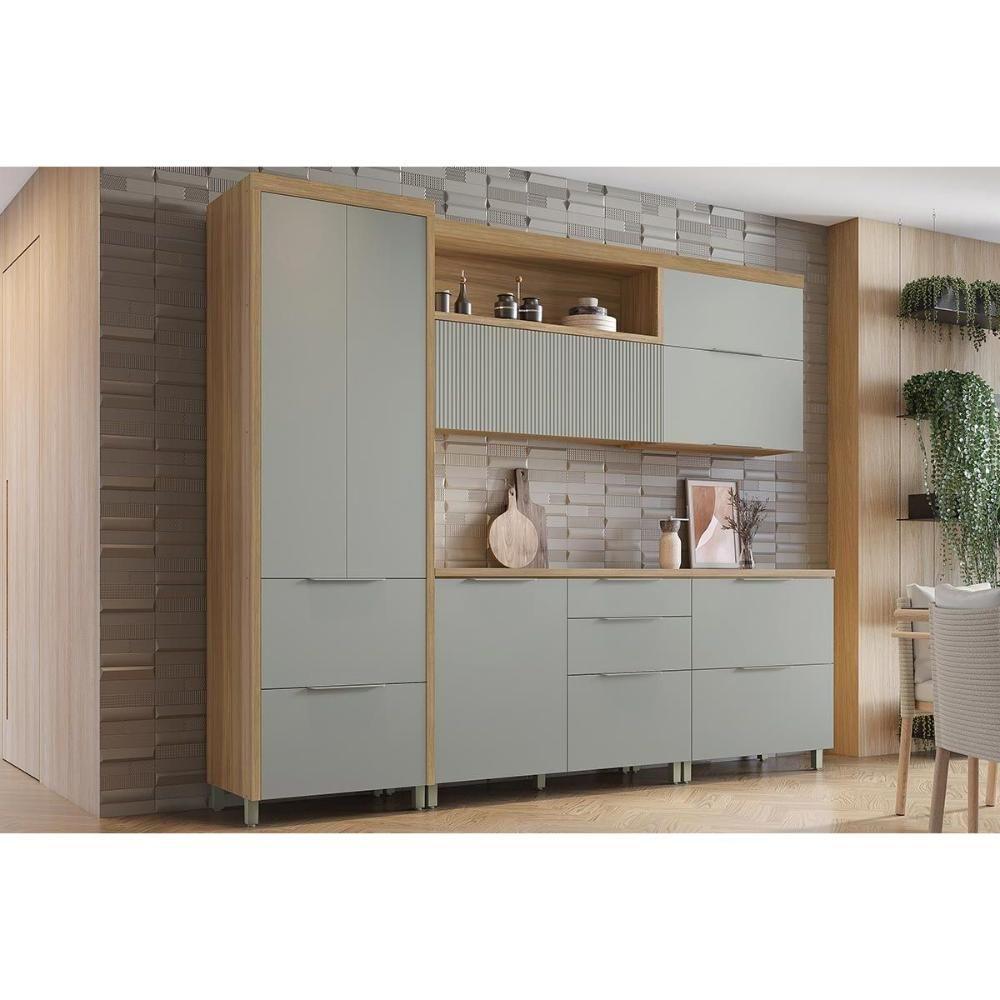 Cozinha Modulada Nesher Marquesa 5 Peças (2aéreos+2balcões+1paneleiro) C6p40 Nature-verde-nesher - 1