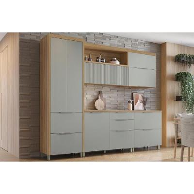 Cozinha Modulada Nesher Marquesa 5 Peças (2aéreos+2balcões+1paneleiro) C6p40 Nature-verde-nesher