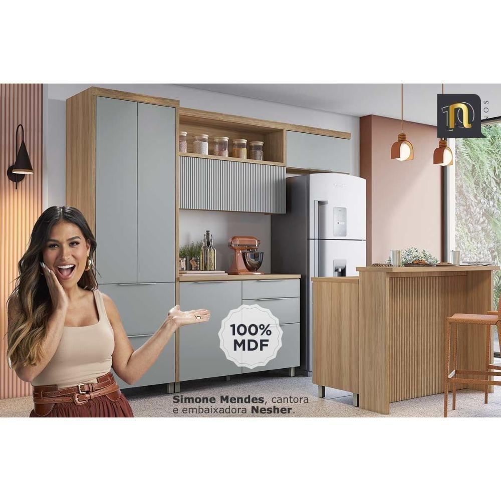 Cozinha Modulada Nesher Marquesa 6 Peças (3aéreos+3balcões) C6p42 Nature-verde-nesher - 4