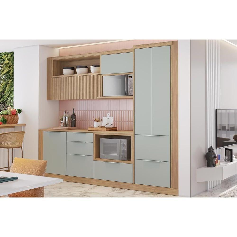 Cozinha Modulada Nesher Marquesa 10 Peças (2aéreos+2balcões+1paneleiro+5complementos) C6p69 Nature-verde-nesher - 1