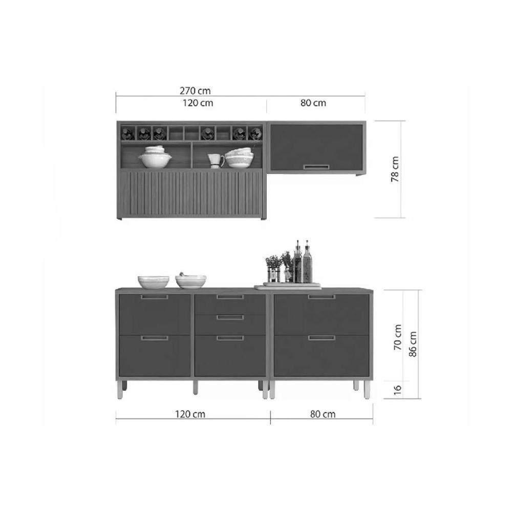 Cozinha Modulada Nesher Imperatriz 4 Peças (2aéreos+2balcões) C6p44 Freijo-off White-nesher - 4