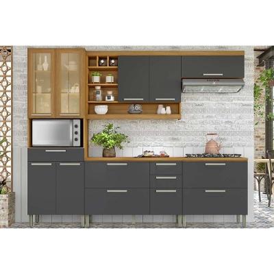 Cozinha Modulada Nesher Burguesa Premium 5 Peças (2aéreos+2balcões+1paneleiro) C6p56 Freijo-grafite-nesher