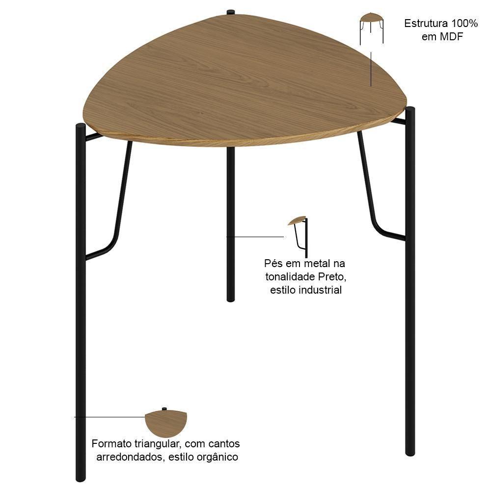 Kit 02 Mesas Laterais Para Sala De Estar Pés Industrial Preto Alef I03 Louro - Lyam Decor - 3