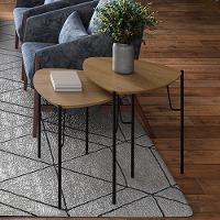 Kit 02 Mesas Laterais Para Sala De Estar Pés Industrial Preto Alef I03 Louro - Lyam Decor - 2