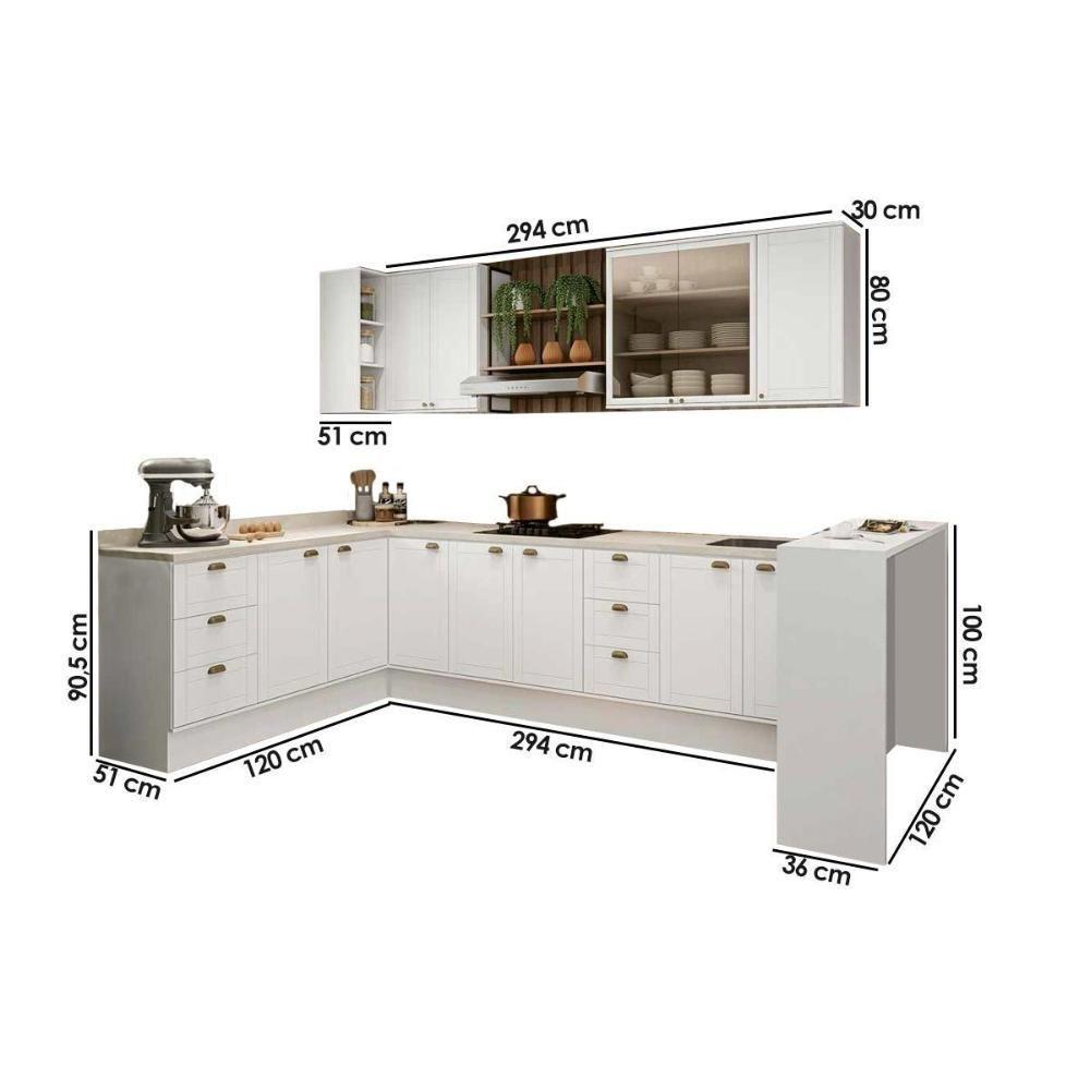 Cozinha Modulada Carraro Bella 9 Peças (2aéreos+4balcões+1ilha+2complementos)c9p48 Branco-carraro - 2