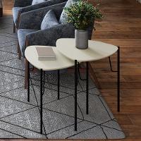 Kit 02 Mesas Laterais Para Sala De Estar Pés Industrial Preto Alef I03 Luna - Lyam Decor - 2