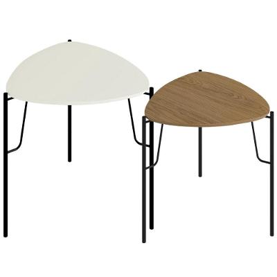 Kit 02 Mesas Laterais Para Sala De Estar Pés Industrial Preto Alef I03 Louro Luna - Lyam Decor