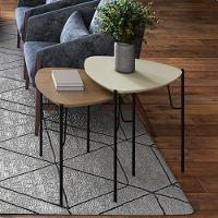 Kit 02 Mesas Laterais Para Sala De Estar Pés Industrial Preto Alef I03 Louro Luna - Lyam Decor - 2