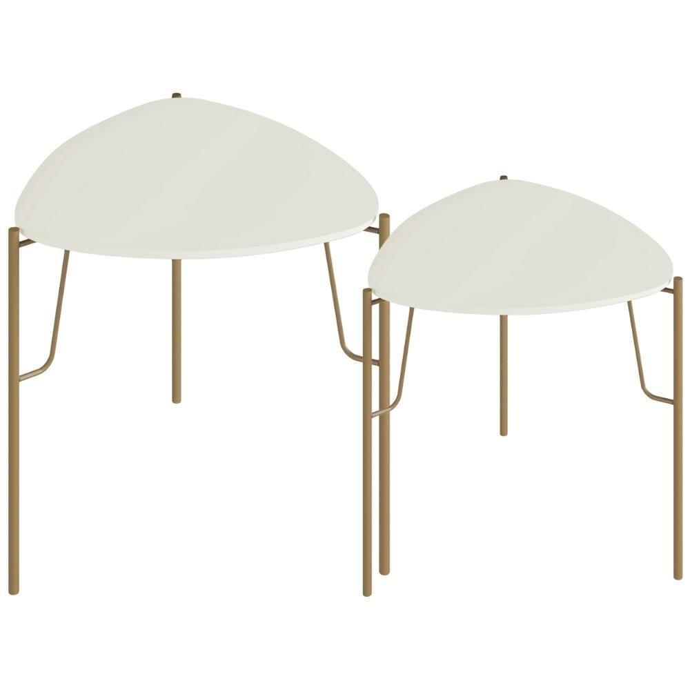 Kit 02 Mesas Laterais Para Sala De Estar Pés Industrial Dourado Alef I03 Luna - Lyam Decor - 1