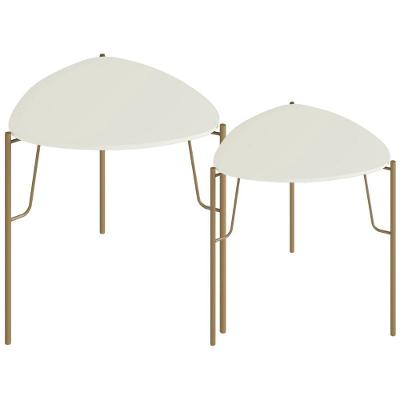 Kit 02 Mesas Laterais Para Sala De Estar Pés Industrial Dourado Alef I03 Luna - Lyam Decor