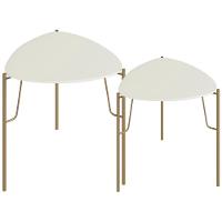 Kit 02 Mesas Laterais Para Sala De Estar Pés Industrial Dourado Alef I03 Luna - Lyam Decor - 1